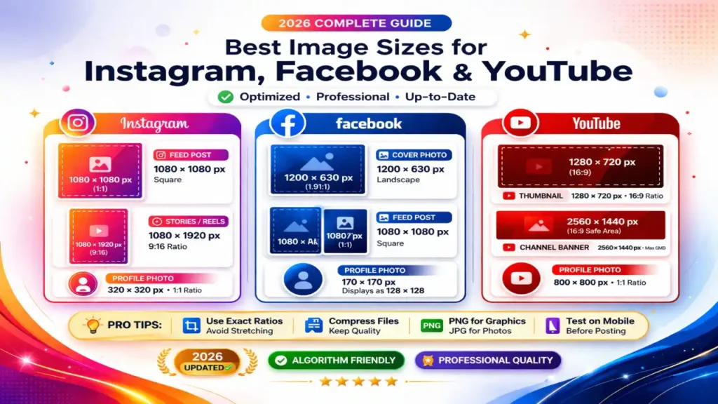 Best Image Sizes for Instagram, Facebook & YouTube (2026 Complete Guide)