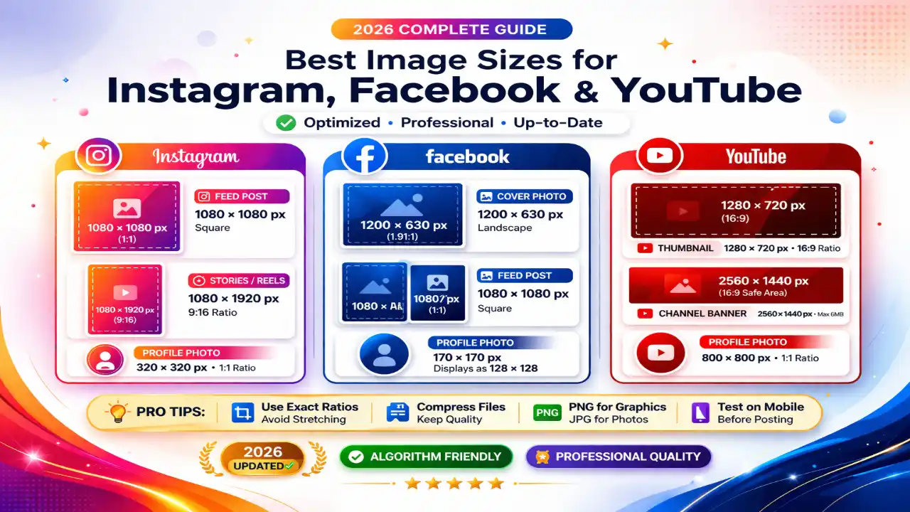 Best Image Sizes for Instagram, Facebook & YouTube (2026 Complete Guide)